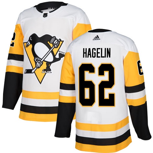Adidas Penguins #62 Carl Hagelin White Road Authentic Stitched NHL Jersey - Click Image to Close